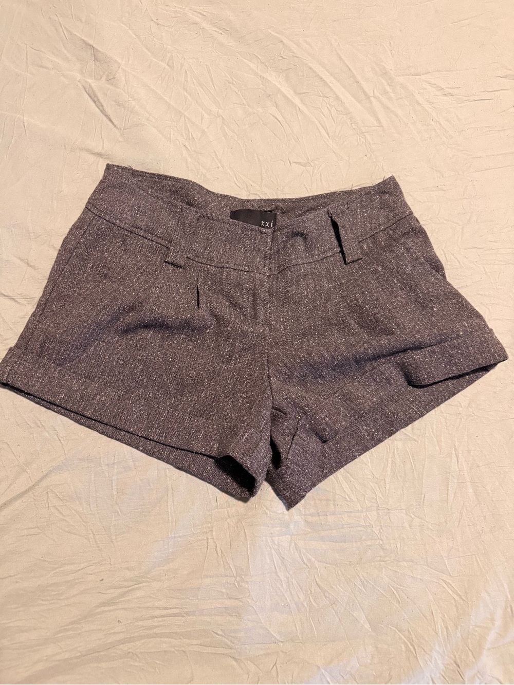 Forever 21 Charcoal Tweed-Look Cuffed Shorts